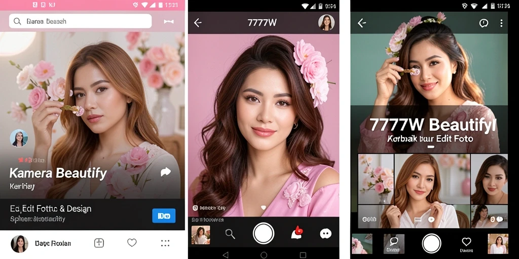 Tampilan antarmuka aplikasii 7777W untuk pengeditan foto yang menarik.