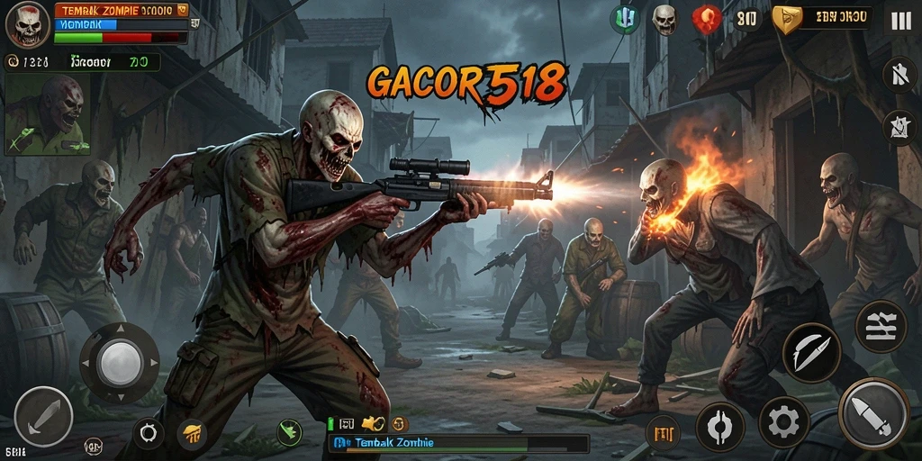 Tampilan antarmuka menegangkan saat menembak zombie.
