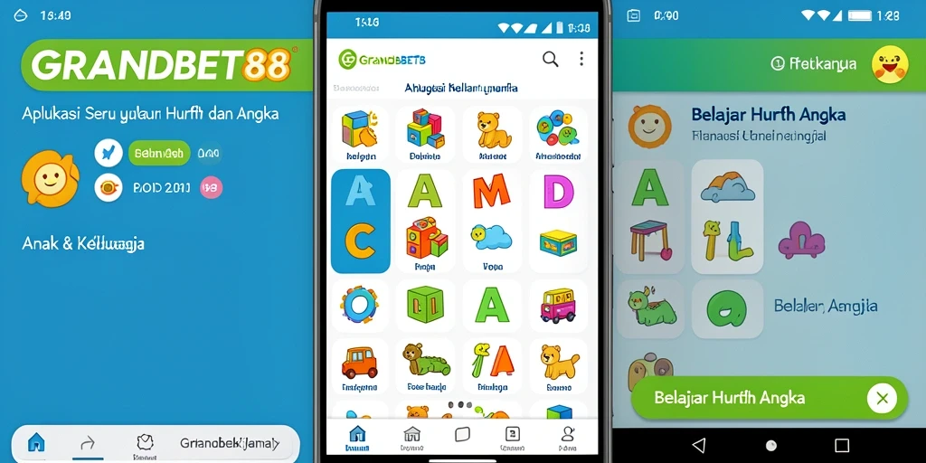 Antarmuka GRANDBET88 yang interaktif untuk belajar huruf dan angka.