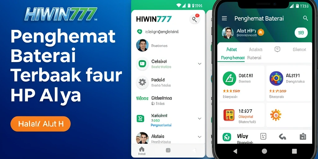 Tampilan utama HIWIN777 yang menampilkan fungsi Penghemat Baterai.