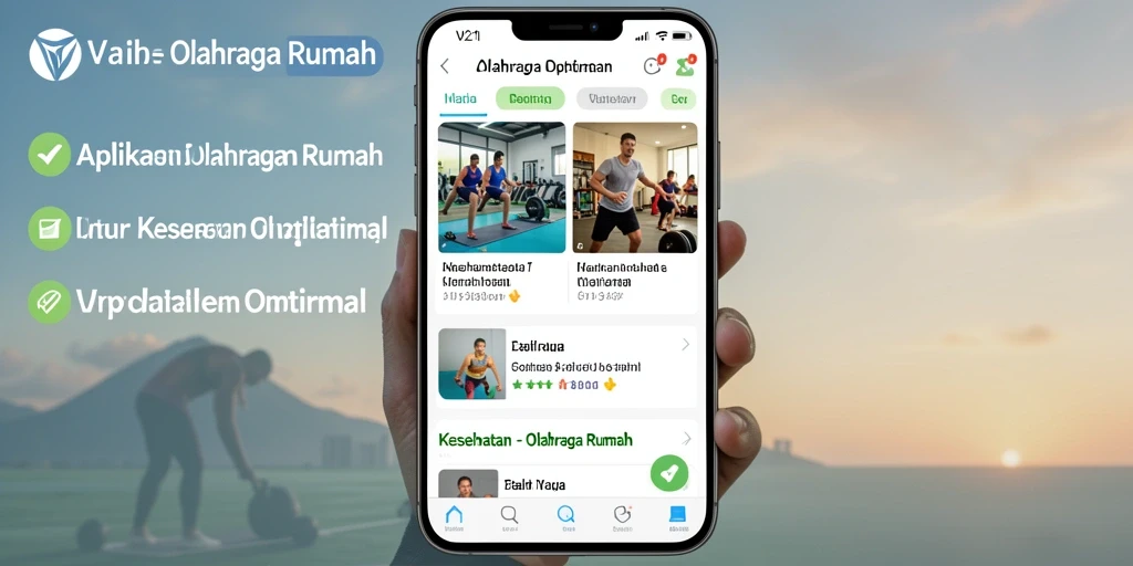 Antarmuka V21 menampilkan berbagai pilihan latihan olahraga rumah.