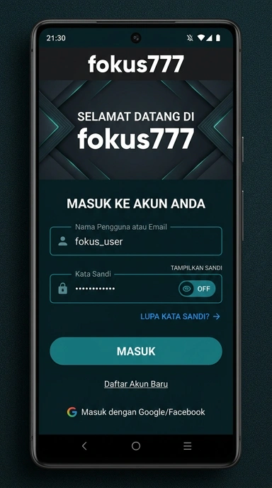 Tampilan halaman login fokus777